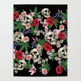 Ganja Skull Roses Poster