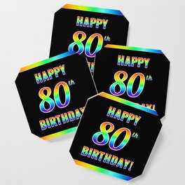 [ Thumbnail: Fun, Colorful, Rainbow Spectrum “HAPPY 80th BIRTHDAY!” Coaster ]