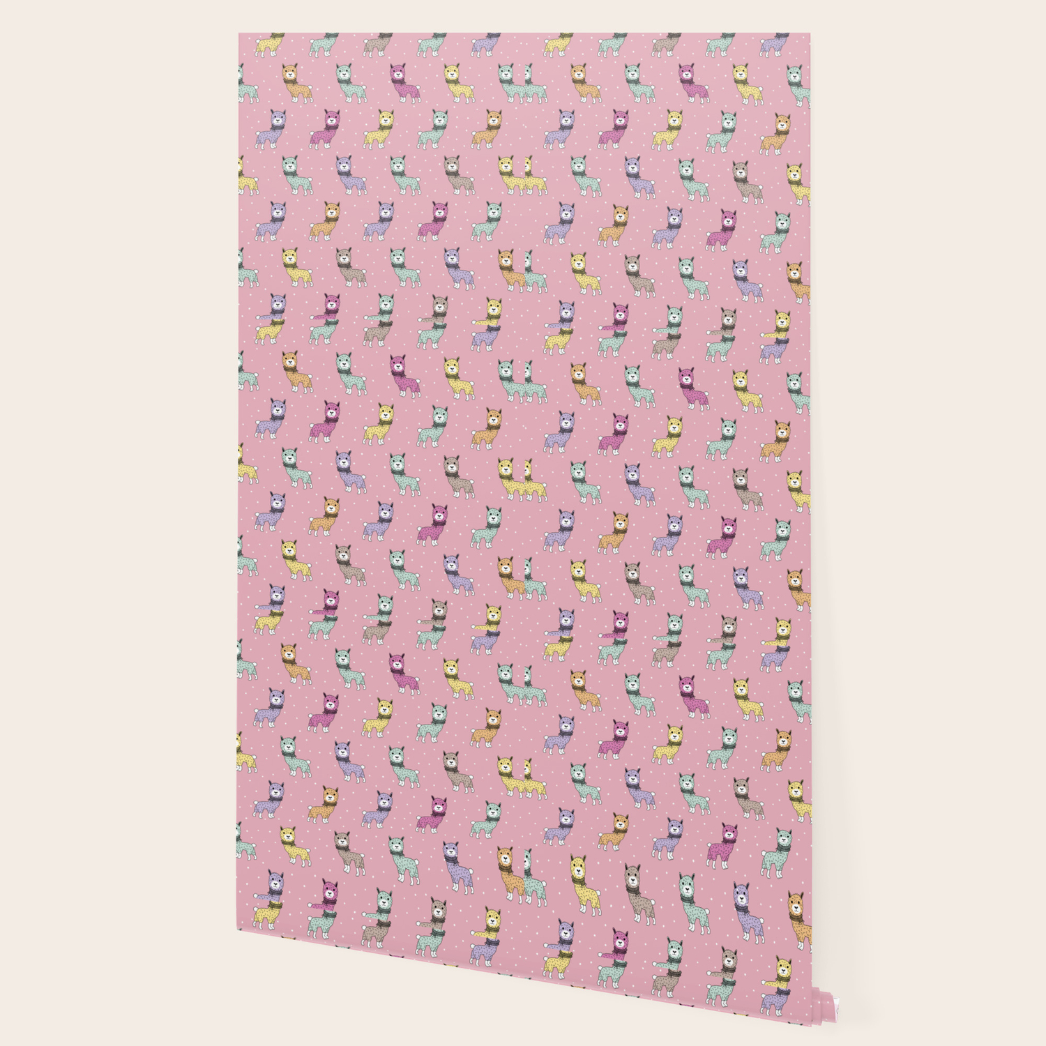 Sweet Kawaii Llama Print Winter Alpaca Pastals Wallpaper By