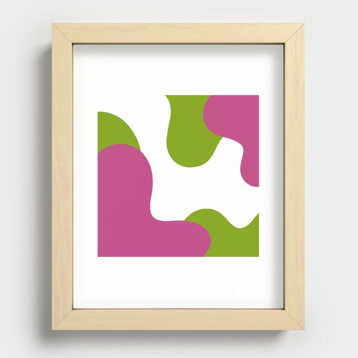 Abstract minimal liquid melting color pattern in pink and green Recessed Framed Print