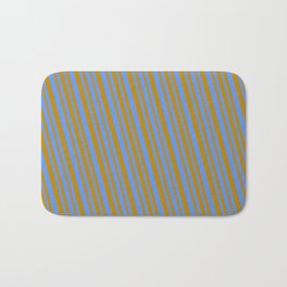 [ Thumbnail: Cornflower Blue and Dark Goldenrod Colored Pattern of Stripes Bath Mat ]
