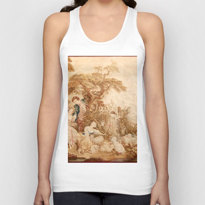 Antique 18th Century Romantic Pastoral French Tapestry by Francois Boucher Tank Top