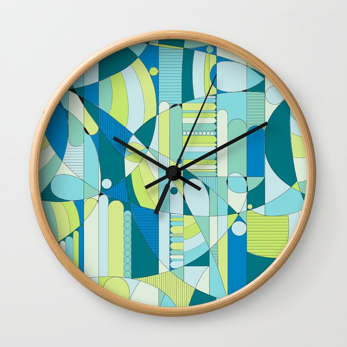 BLUE AND GREEN GEO Wall Clock