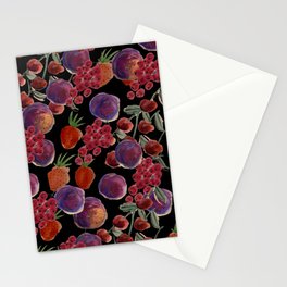 Moody Plums, Cherries, Currants, Strawberries Print Stationery Cards | Currants, Curated, Fruit, Cherry, Stationery, Moody, Berry, Botanical, Plums, Pattern 
