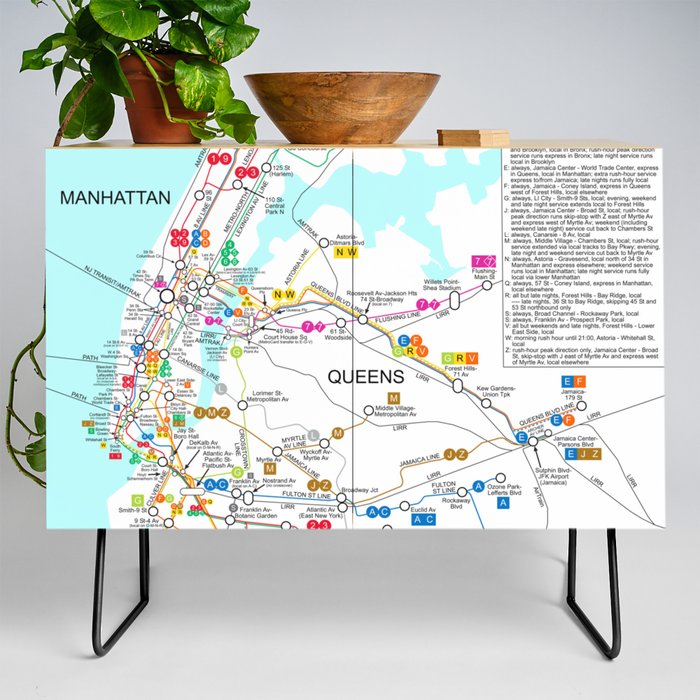 New York City Metro Subway Map Credenza by Vintage Restored Art Society6