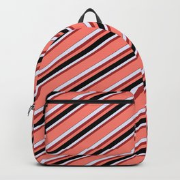 [ Thumbnail: Lavender, Brown, Salmon & Black Colored Lines Pattern Backpack ]