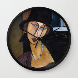 Amadeo Modigliani / Jeanne hebuterne with hat and necklace Wall Clock