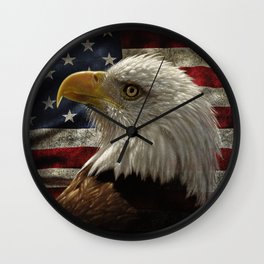 Distressed American Flag Eagle Wall Clock