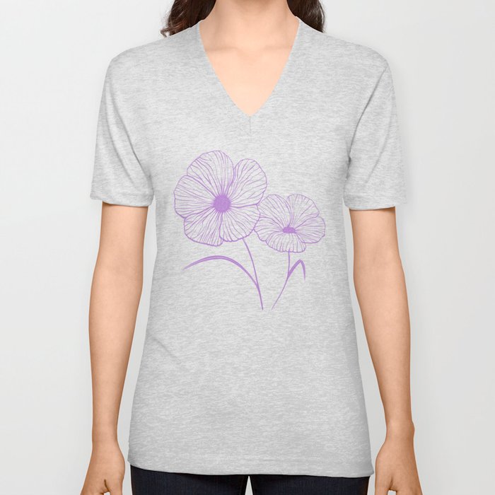 Flowers in Light Purple V Neck T Shirt