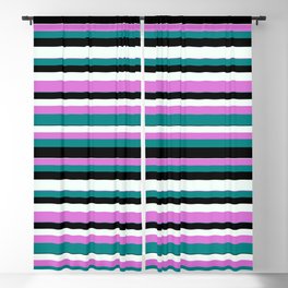 [ Thumbnail: Orchid, Teal, Black, and Mint Cream Colored Striped/Lined Pattern Blackout Curtain ]