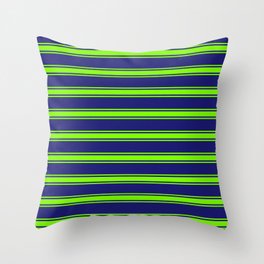 [ Thumbnail: Midnight Blue and Green Colored Lines Pattern Throw Pillow ]