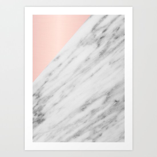 Real Carrara Italian Marble and Pink Art Print