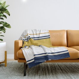 Wide and Thin Stripes Color Block Pattern in Mustard Yellow, Navy Blue, Ivory, and White Throw Blanket