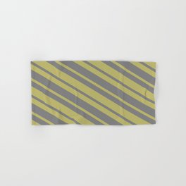 [ Thumbnail: Dark Khaki & Gray Colored Lined/Striped Pattern Hand & Bath Towel ]
