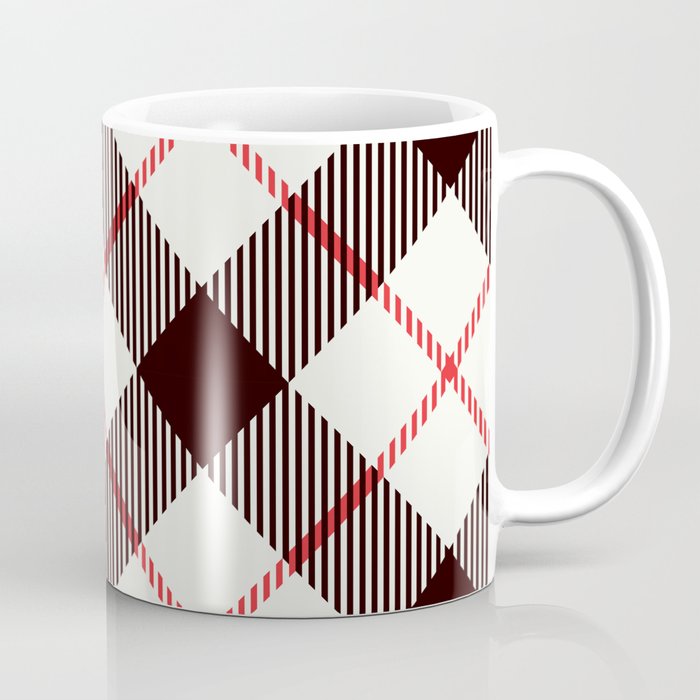White Tartan with Diagonal Black and Red Stripes Coffee Mug