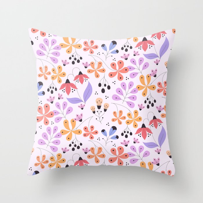 colourful fantasy flowers pastel pink red orange  Throw Pillow