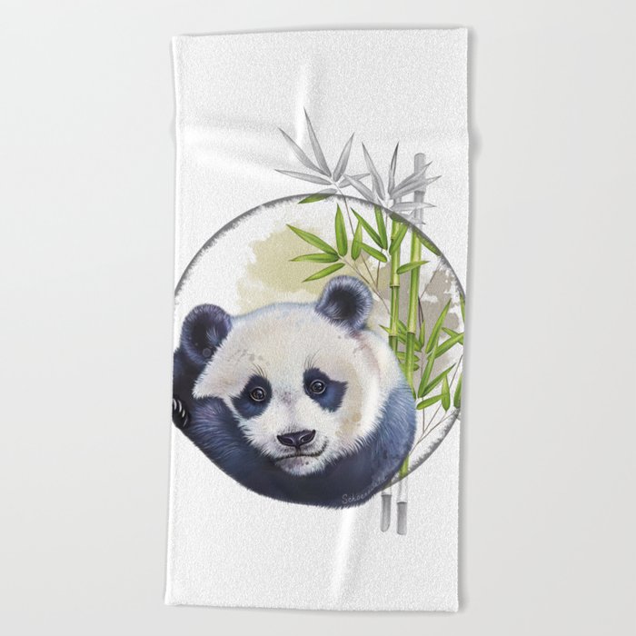 Cute panda with bamboo Beach Towel