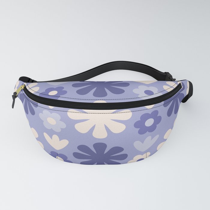 Scandi Floral Grid Retro Flower Pattern Light Periwinkle Purple and Cream Fanny Pack