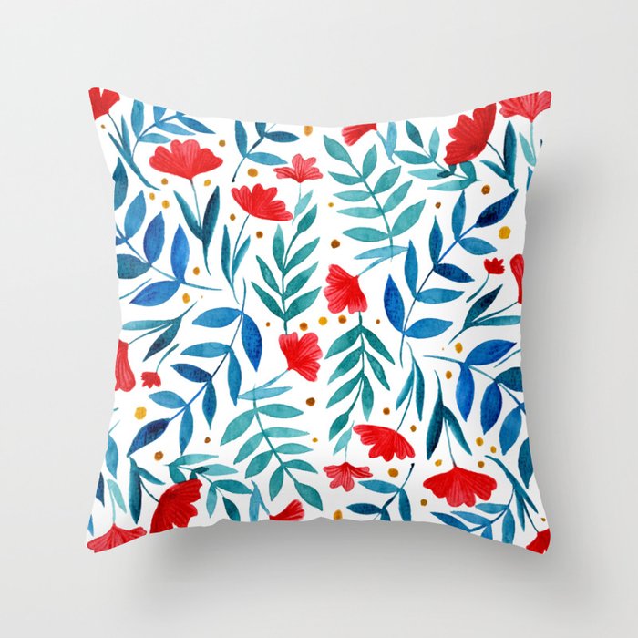 Magical garden - red and turquoise Throw Pillow