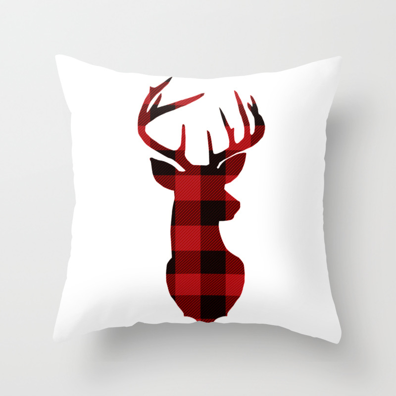 Red Buffalo Plaid Deer Throw Pillow by 