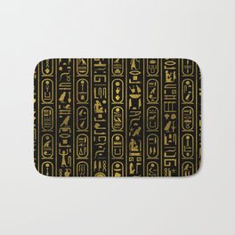 Egyptian Ancient Gold hieroglyphs on black Bath Mat