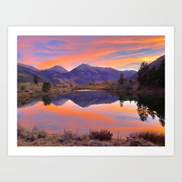 Sunset reflections of the mountains near Twin Peaks, Colorado Art Print | Coloradophotographs, Mountainsunsets, Coloradosunsets, Photo, Rockymountains, Twinlakesco, Sunsetreflections, Purplesunset 
