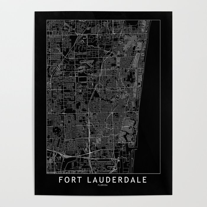 Fort Lauderdale Black Map Poster