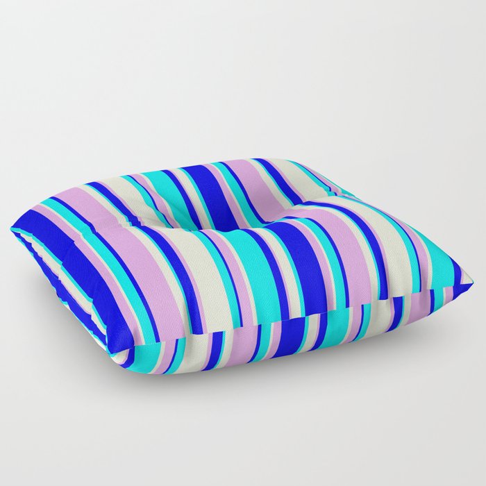 Aqua, Beige, Plum & Blue Colored Lined Pattern Floor Pillow