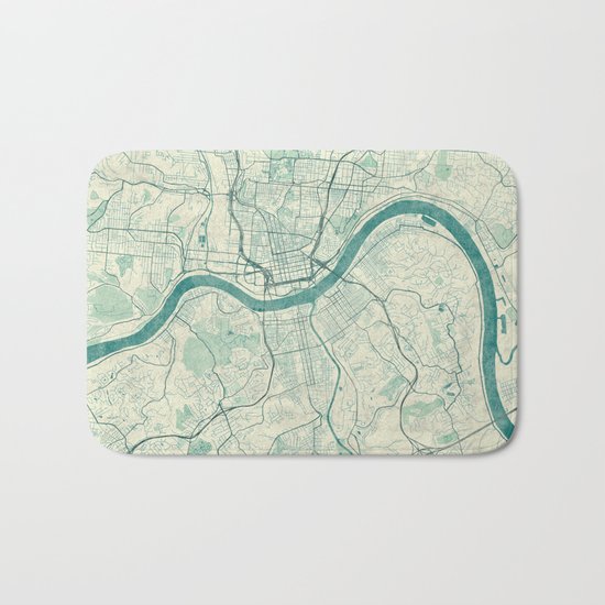 Cincinnati Map Blue Vintage Bath Mat