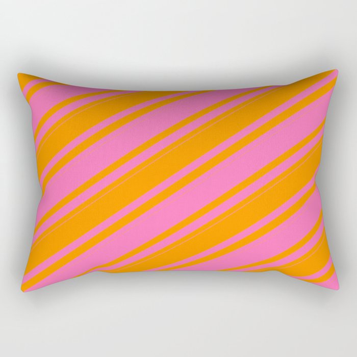 Dark Orange & Hot Pink Colored Striped/Lined Pattern Rectangular Pillow