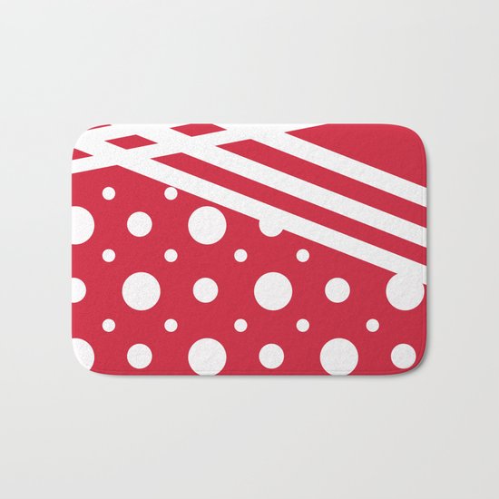White dots on a red background. Bath Mat