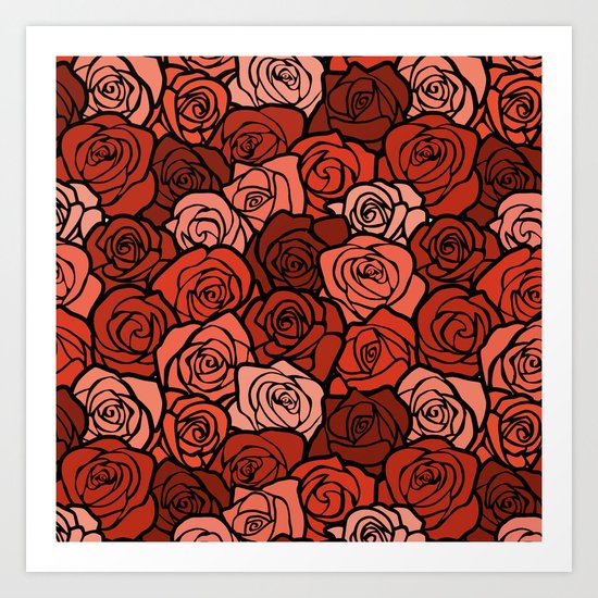 Romantic Orange roses with black outline Art Print