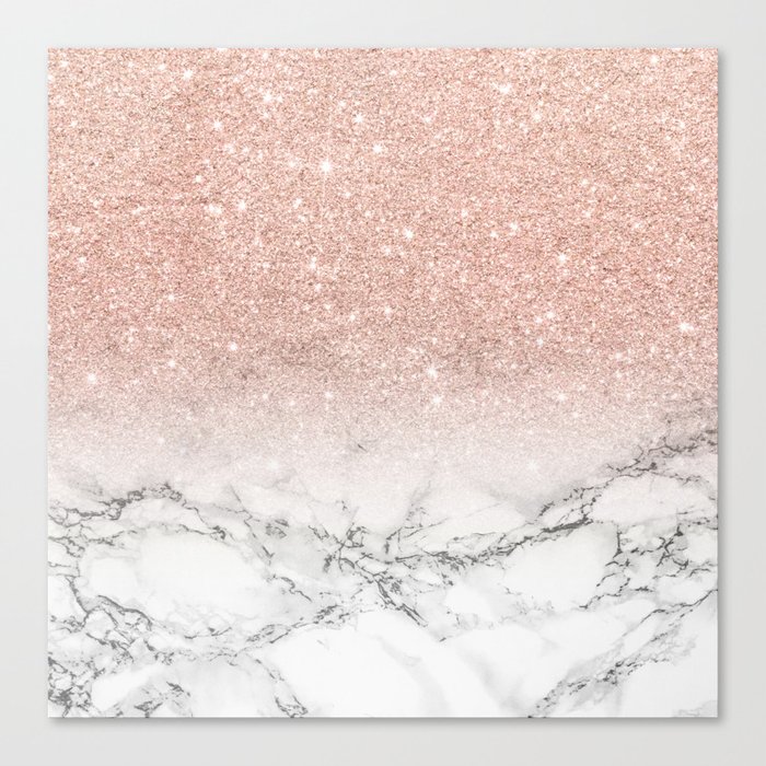 Rose gold faux glitter pink ombre color block Art Print by Audrey Chenal
