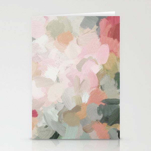 Forest Green Fuchsia Blush Pink Abstract Flower Spring Painting