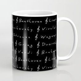 Classical Music Composers, pattern, black bg Coffee Mug