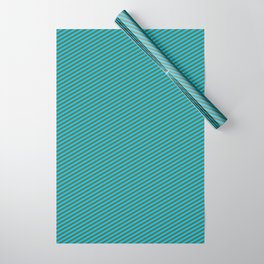 [ Thumbnail: Dark Olive Green & Deep Sky Blue Colored Striped Pattern Wrapping Paper ]