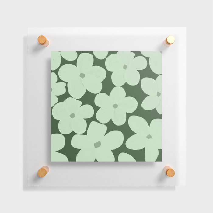 Groovy Flowers in Mint on Dark Green Floating Acrylic Print