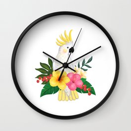 Tropical Cockatoo Floral Watercolor Wall Clock