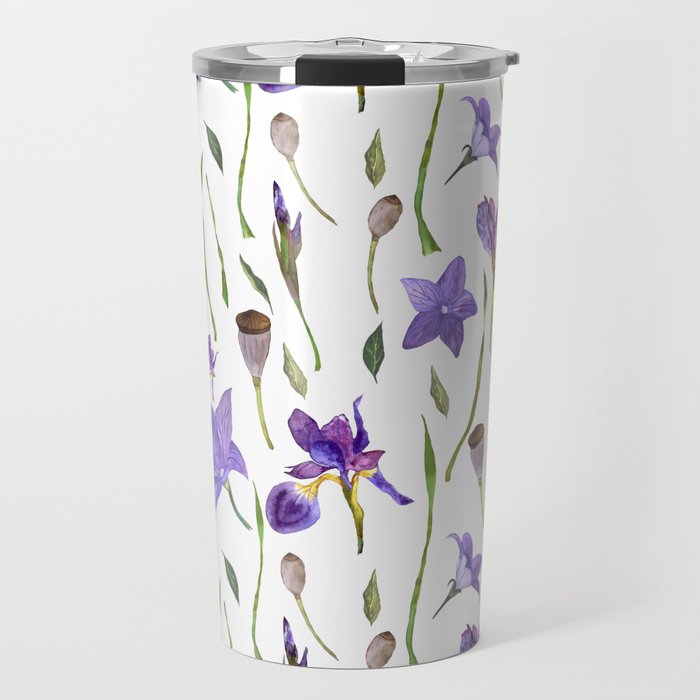 purple iris watercolor pattern Travel Mug