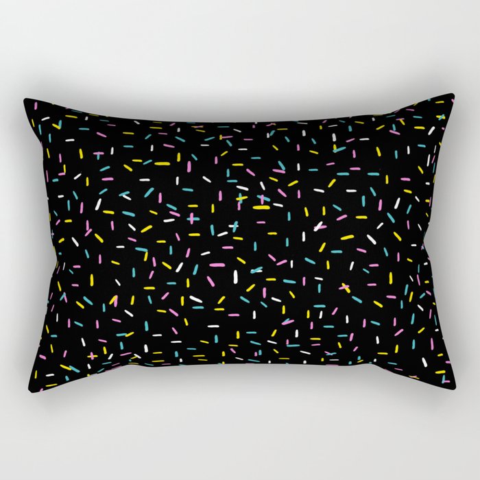 Colorful Sprinkles Jimmies on Black Background Playful Simple Pattern Rectangular Pillow