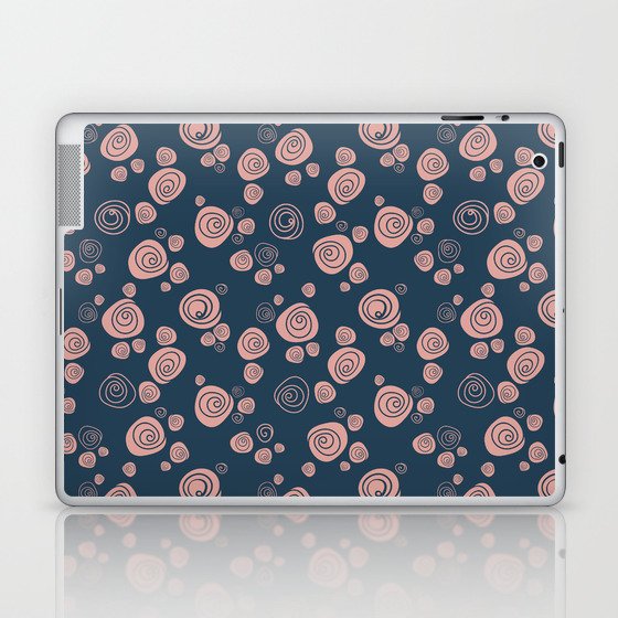Simple old pastel pink roses on dark blue Laptop & iPad Skin