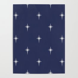 Large Christmas Faux Silver Foil Star in Midnight Blue Poster
