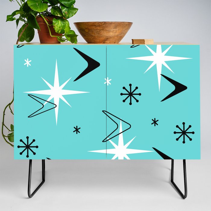 Vintage 1950s Boomerangs and Stars Turquoise Credenza