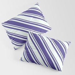 [ Thumbnail: Dark Slate Blue & Mint Cream Colored Stripes/Lines Pattern Pillow Sham ]