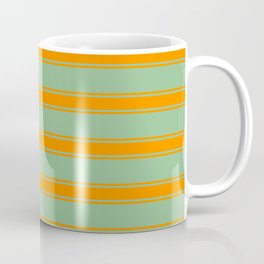 [ Thumbnail: Dark Sea Green & Dark Orange Colored Stripes/Lines Pattern Coffee Mug ]