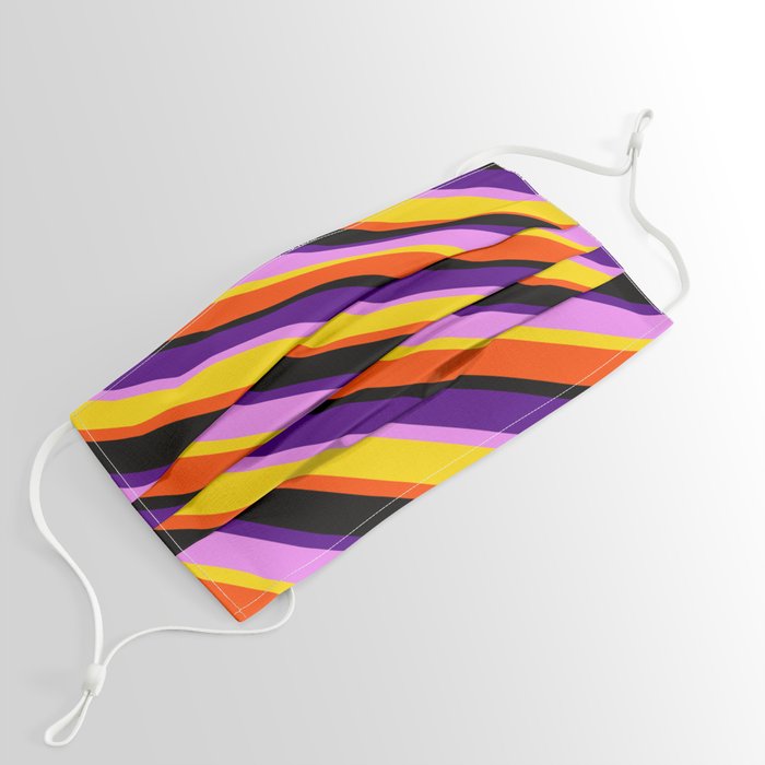 Indigo, Violet, Yellow, Red & Black Colored Stripes Pattern Face Mask