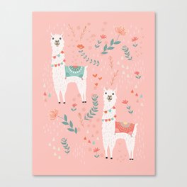 Lovely Llama on Pink Canvas Print