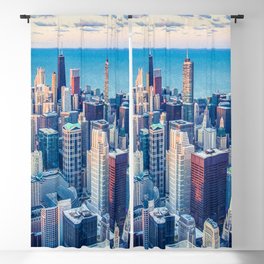 Simple Elegant Blue Chicago Skyline Artwork Blackout Curtain