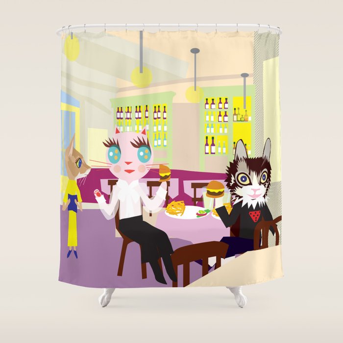 Fashionista Cats Burger Shower Curtain