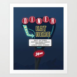 Vintage Neon Diner Sign Art Print